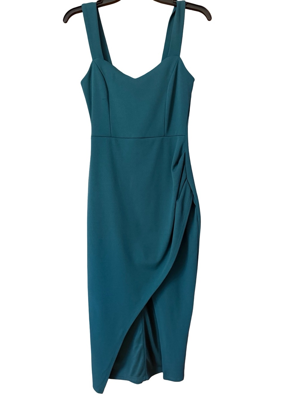 Lulu's Dark Green Sleeveless Ruched Wrap-Front Midi Dress